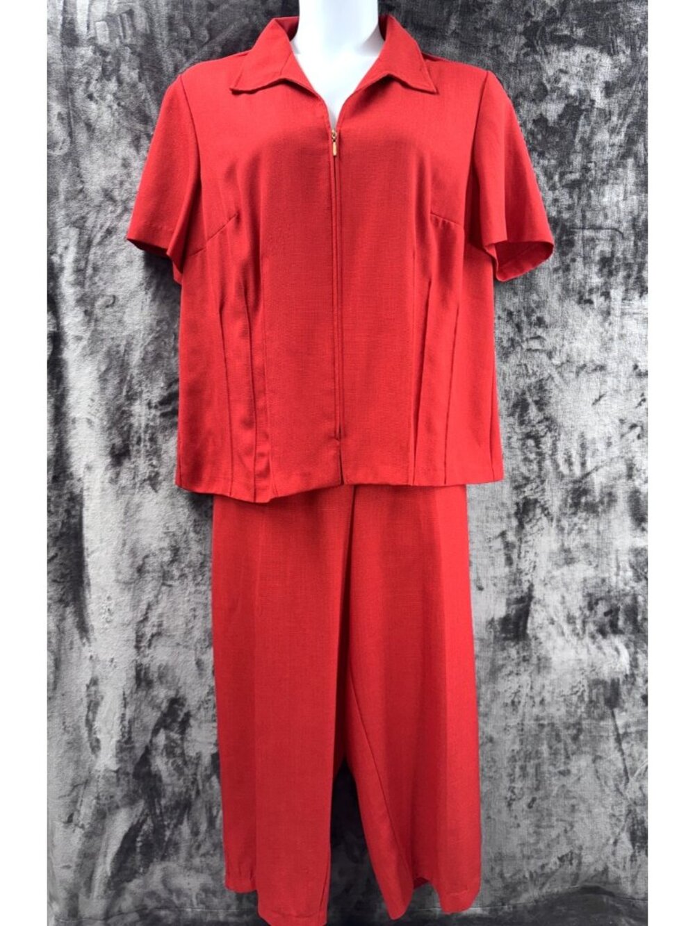 R&K Originals Woman Pantsuit Womens 20W Red 2 Piece Zip Jacket Pants